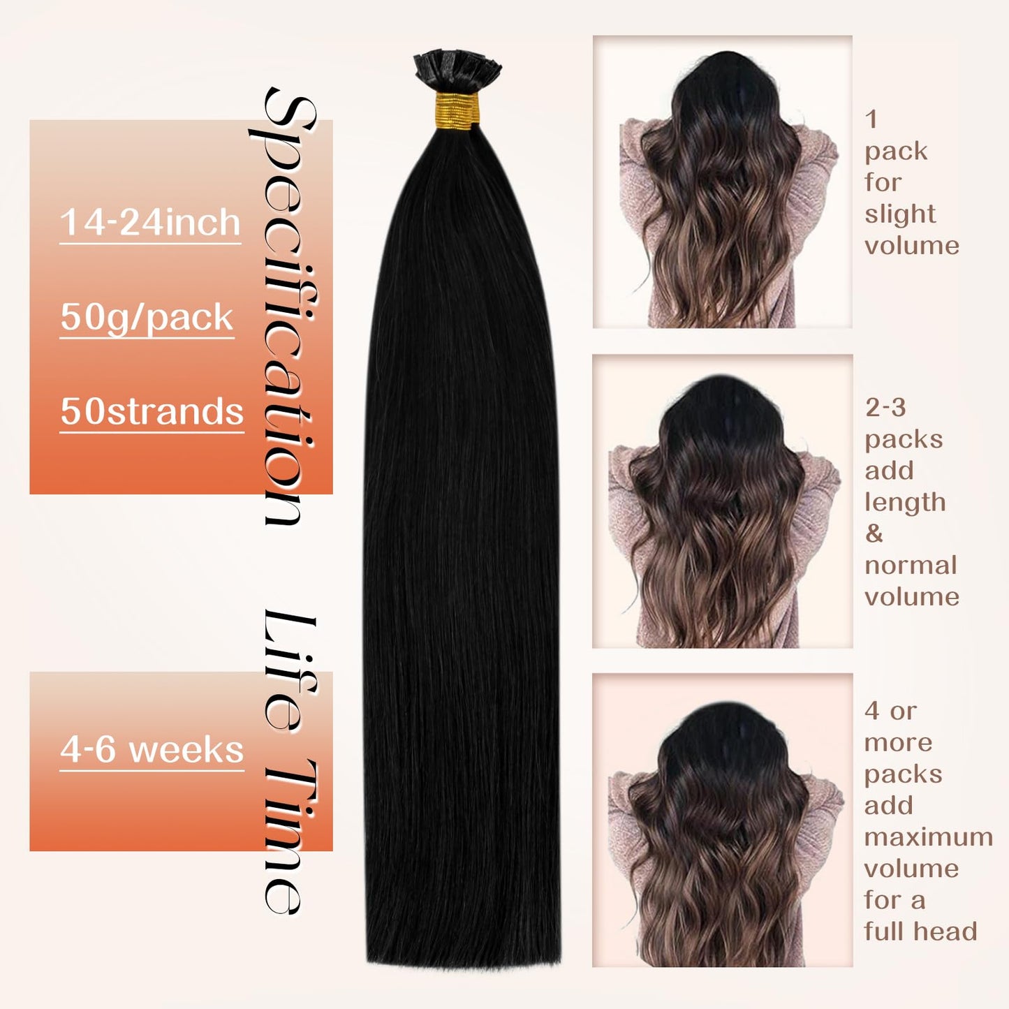 Remy Flat Tip Hair Extensions Human Hair Keratin Fusion Hair Extensions Real Human Hair Extensions for Women 50G/50S Warm Ash Blonde Highlight Bleach Blonde 16inch