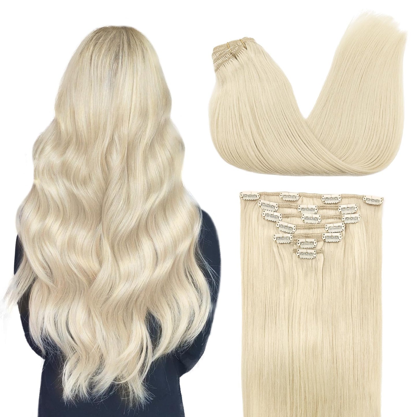 DOORES Seamless Clip in Hair Extensions Real Human Hair, Jet Black 150g 7pcs 20 Inch, Hair Extensions Clip in Human Hair Extensions Clip ins with Thin Weft Thick Straight Hair
