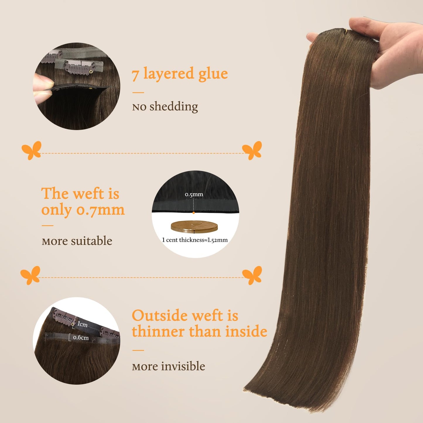 DOORES Seamless Clip in Hair Extensions Real Human Hair, Jet Black 150g 7pcs 20 Inch, Hair Extensions Clip in Human Hair Extensions Clip ins with Thin Weft Thick Straight Hair