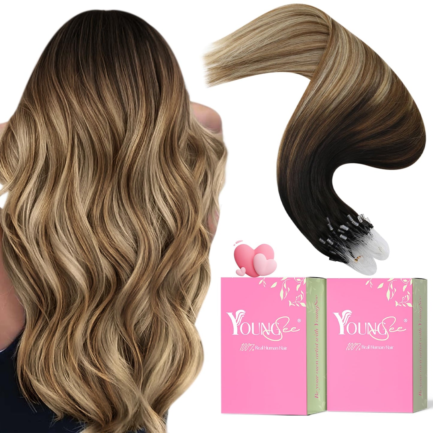 REMY premium Micro Link Hair Extensions Highlight Micro Loop Hair Extensions Real Human Hair Light Brown Highlights Blonde Micro Extensions Real Human Hair Add Hair Volume 18 Inch 50s/50g
