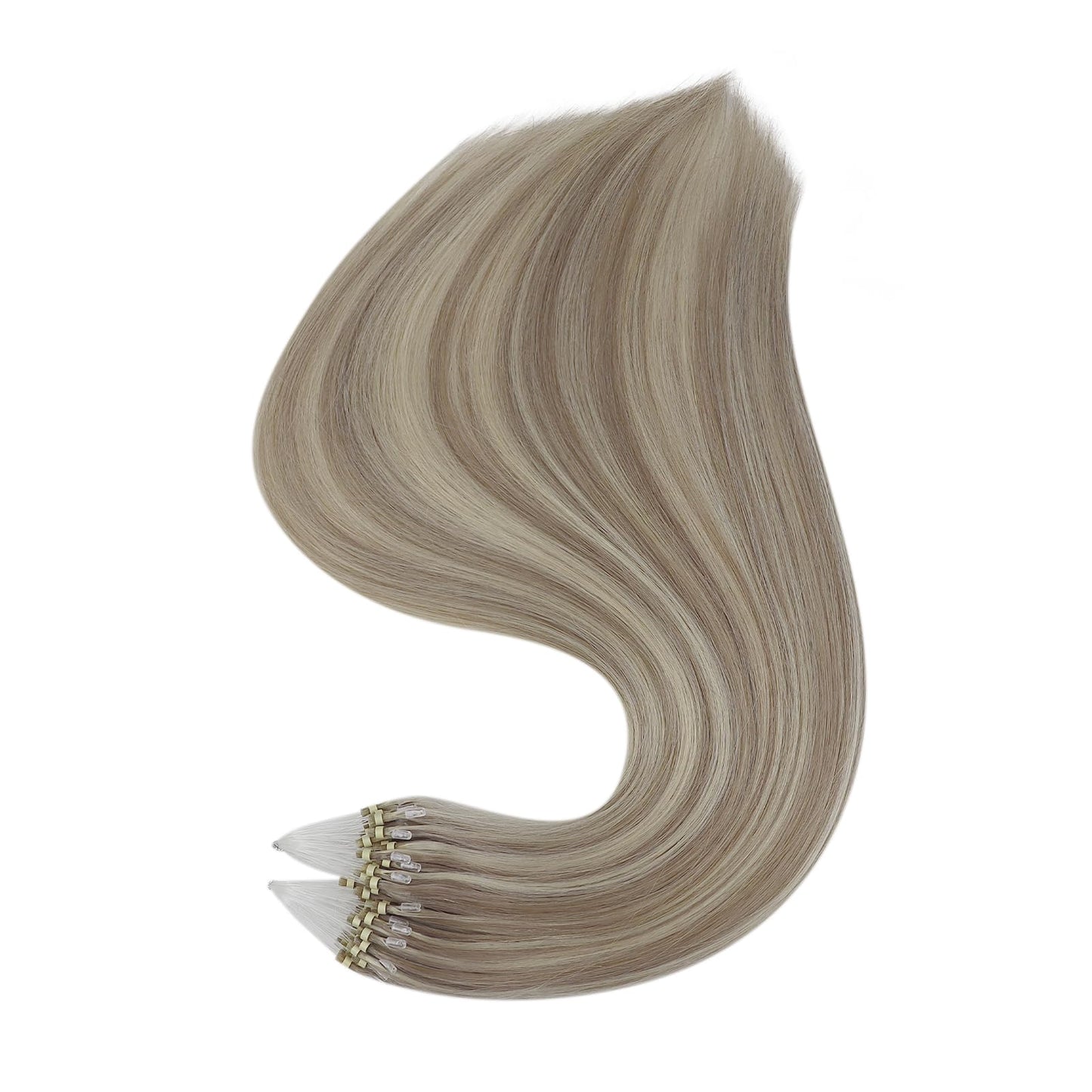 Full Shine Cold Fusion Prebonded Human Hair Extensions with Microbeads Color 18 Ash Blonde Highlighted 613 Blonde Micro Link Straight Hair 22 Inch Natural Hair Extensions for Women 50 Strands