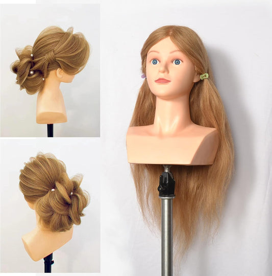 omc 06 100% Human Hair Mannequin Head with Shoulder 22inches Hairdresser Training Head Manikin Cosmetology Doll Head for Hair Styling & Training Practice #8 Color