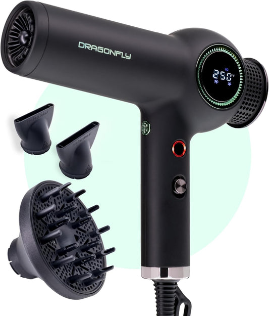 MINT Dragonfly Ionic Hair Dryer with Diffuser | Lightweight Professional Hair Dryer | Smart Negative Ion Hair Dryer | High Speed Hair Dryer | Brushless Hair Dryer Ionic Blow Dryer | Low EMF