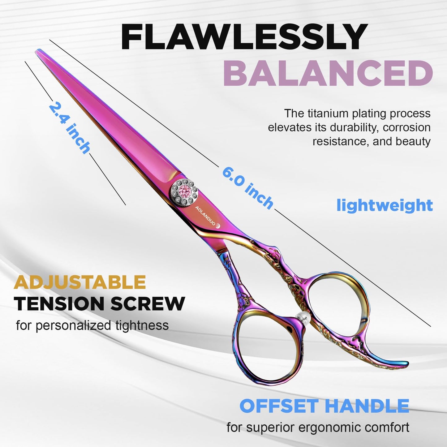 AOLANDUO Hair Cutting Scissor-Extremely Sharp-Offset Design Using Japanese JP440C Stainless Steel Hair Scissor for Barbers & Salon Stylists- Smooth Motion Fine Craftsmanship Barber Scissor (Classic)