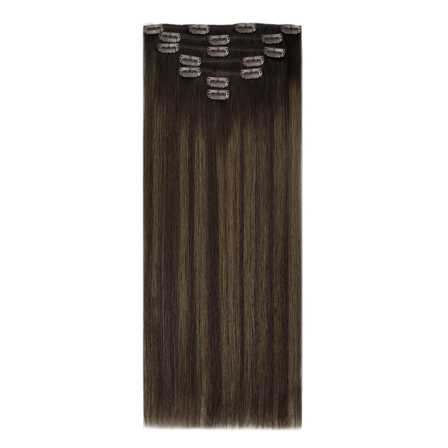 Clip in Hair Extensions Remy Human Hair Extensions for Women Real Hair Clip in Extensions Double Weft Dark Brown Balayage Medium Brown (12 inch-5pcs/80g, 14-24 inch-7pcs/120g)