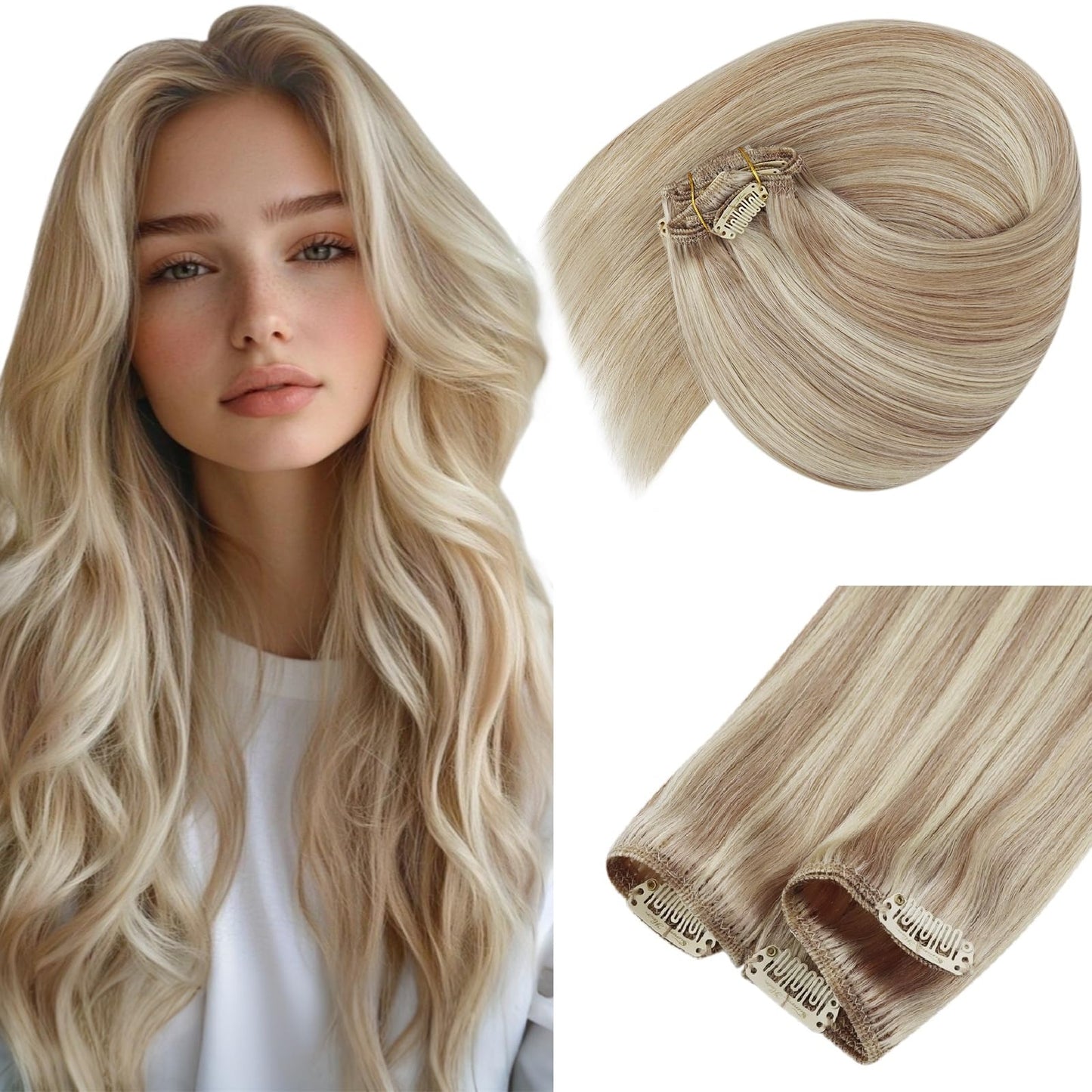 Clip in Hair Extensions Remy Human Hair Extensions for Women Real Hair Clip in Extensions Double Weft Dark Brown Balayage Medium Brown (12 inch-5pcs/80g, 14-24 inch-7pcs/120g)