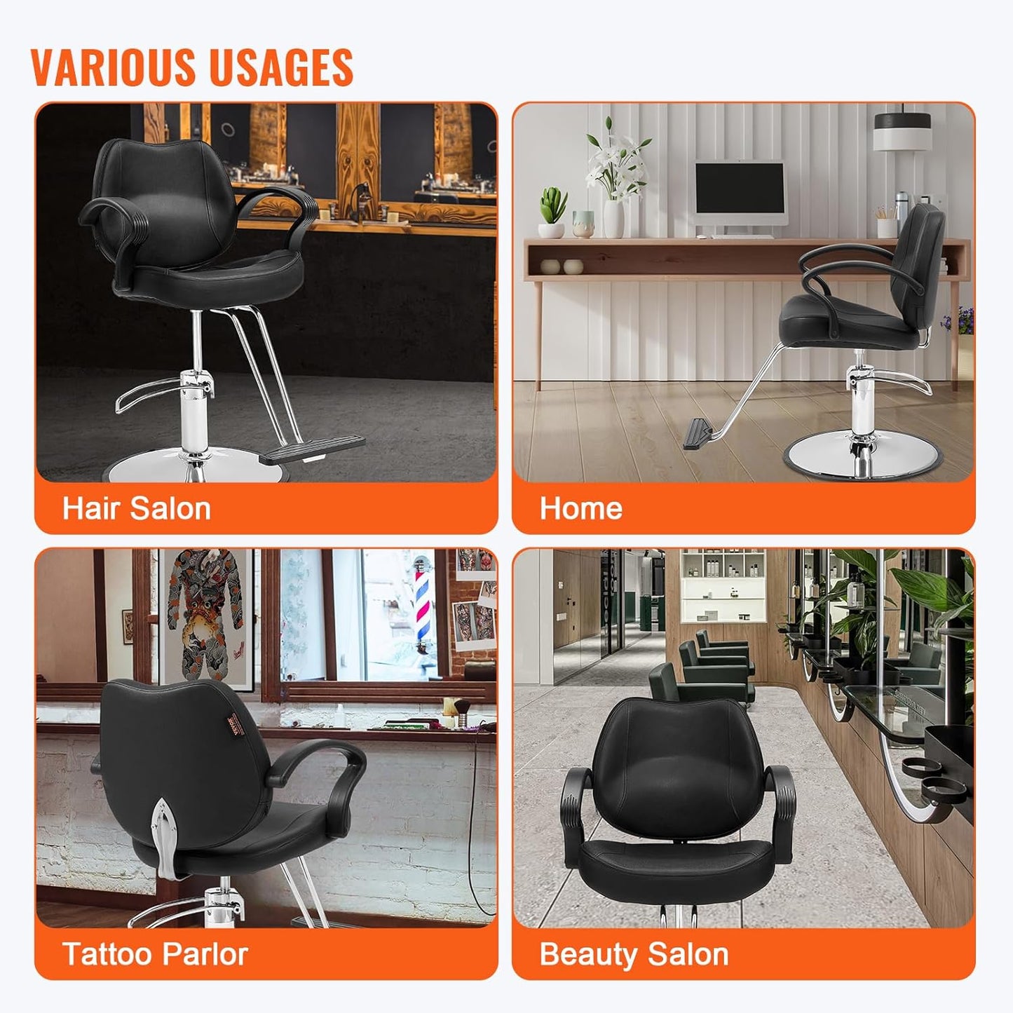 VEVOR Salon Chair, Barber Chair for Hair Stylist, Styling Chair with Heavy Duty Hydraulic Pump, 360° Swivel Hair Salon Chair with Footrest for Beauty Spa Shampoo, Max Load Weight 330 lbs, Black