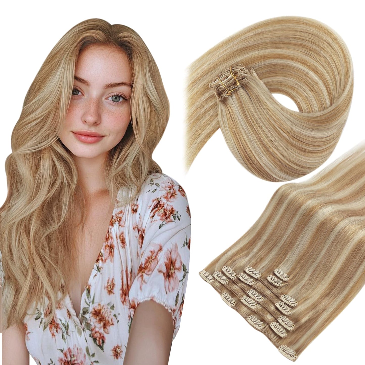 Clip in Hair Extensions Remy Human Hair Extensions for Women Real Hair Clip in Extensions Double Weft Dark Brown Balayage Medium Brown (12 inch-5pcs/80g, 14-24 inch-7pcs/120g)