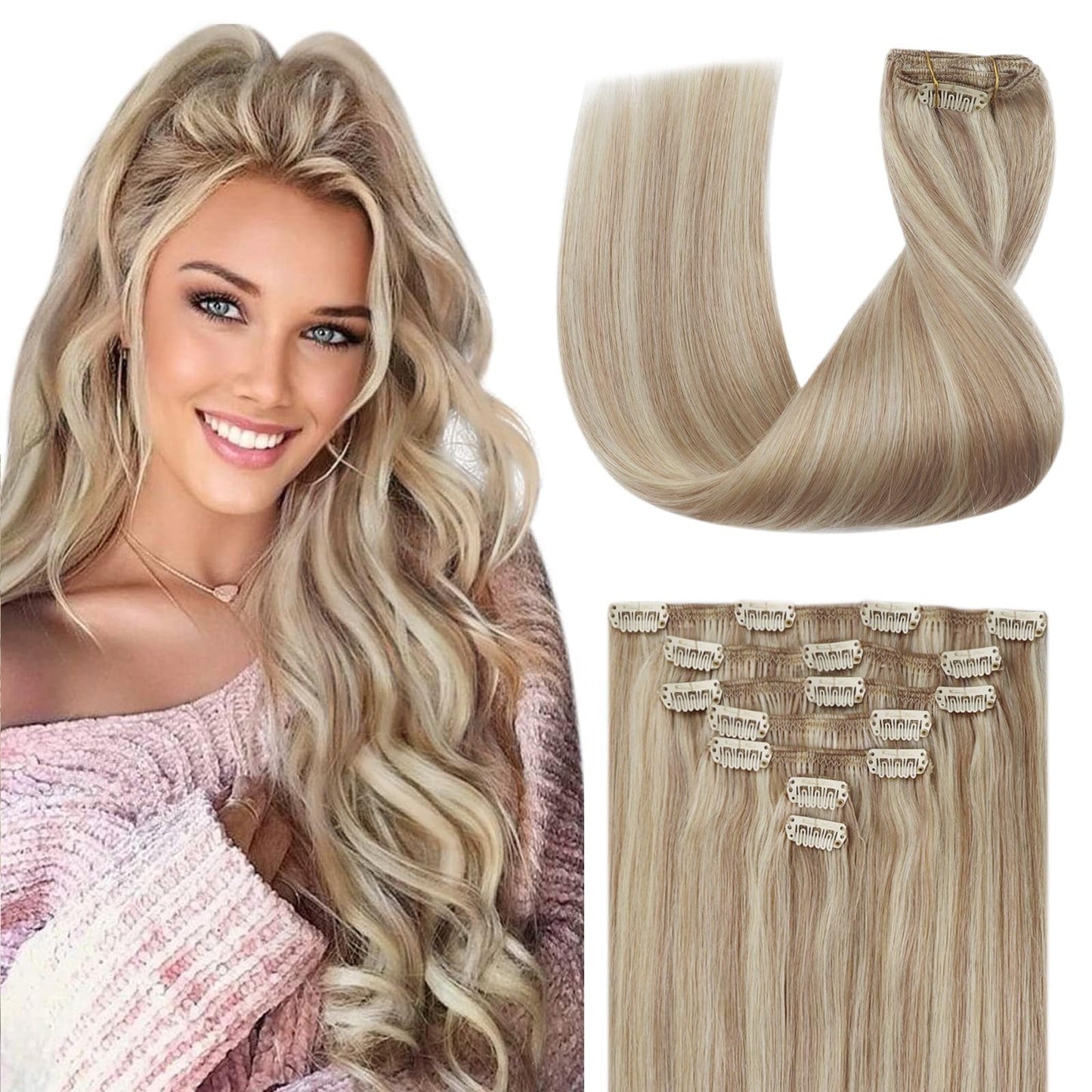 Clip in Hair Extensions Remy Human Hair Extensions for Women Real Hair Clip in Extensions Double Weft Dark Brown Balayage Medium Brown (12 inch-5pcs/80g, 14-24 inch-7pcs/120g)