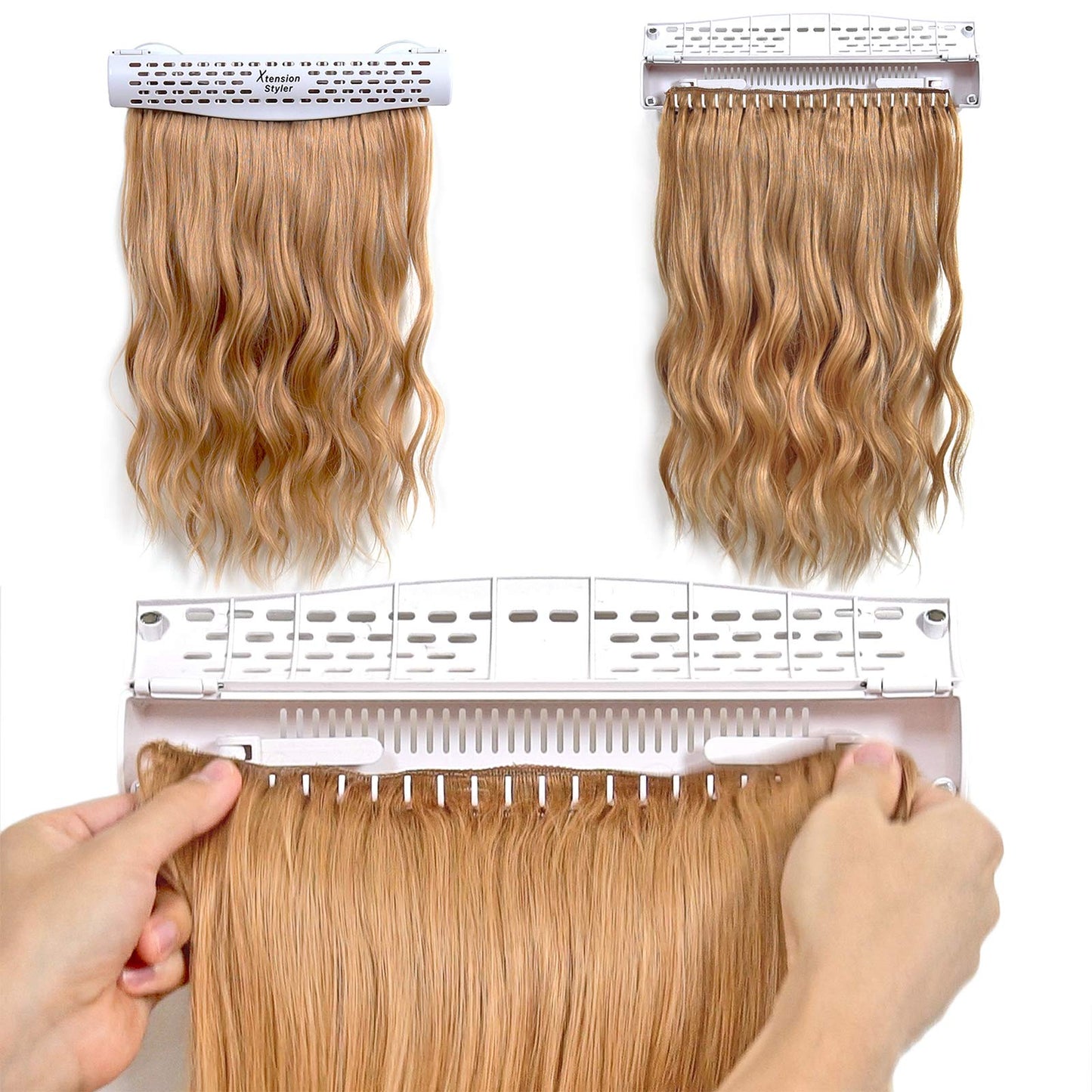 Hair Extension Holder and Hanger – Professional Hair Styling Tool and Extension Caddy for Washing, Coloring and Blow-Drying of Weft, Clip-In, Tape-In and Halo Extensions [WHITE]