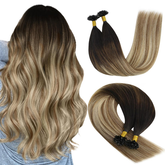 REMY premium Micro Link Hair Extensions Highlight Micro Loop Hair Extensions Real Human Hair Light Brown Highlights Blonde Micro Extensions Real Human Hair Add Hair Volume 18 Inch 50s/50g