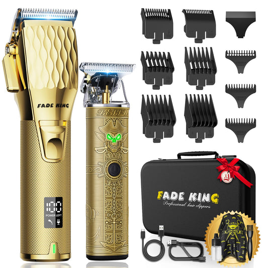 FADEKING® Professional Hair Clippers for Men - Cordless Beard Trimmer for Men, LCD Display Hair Clippers and Trimmer Set for Barber Haircut, Mens Grooming Kit with Travel Case