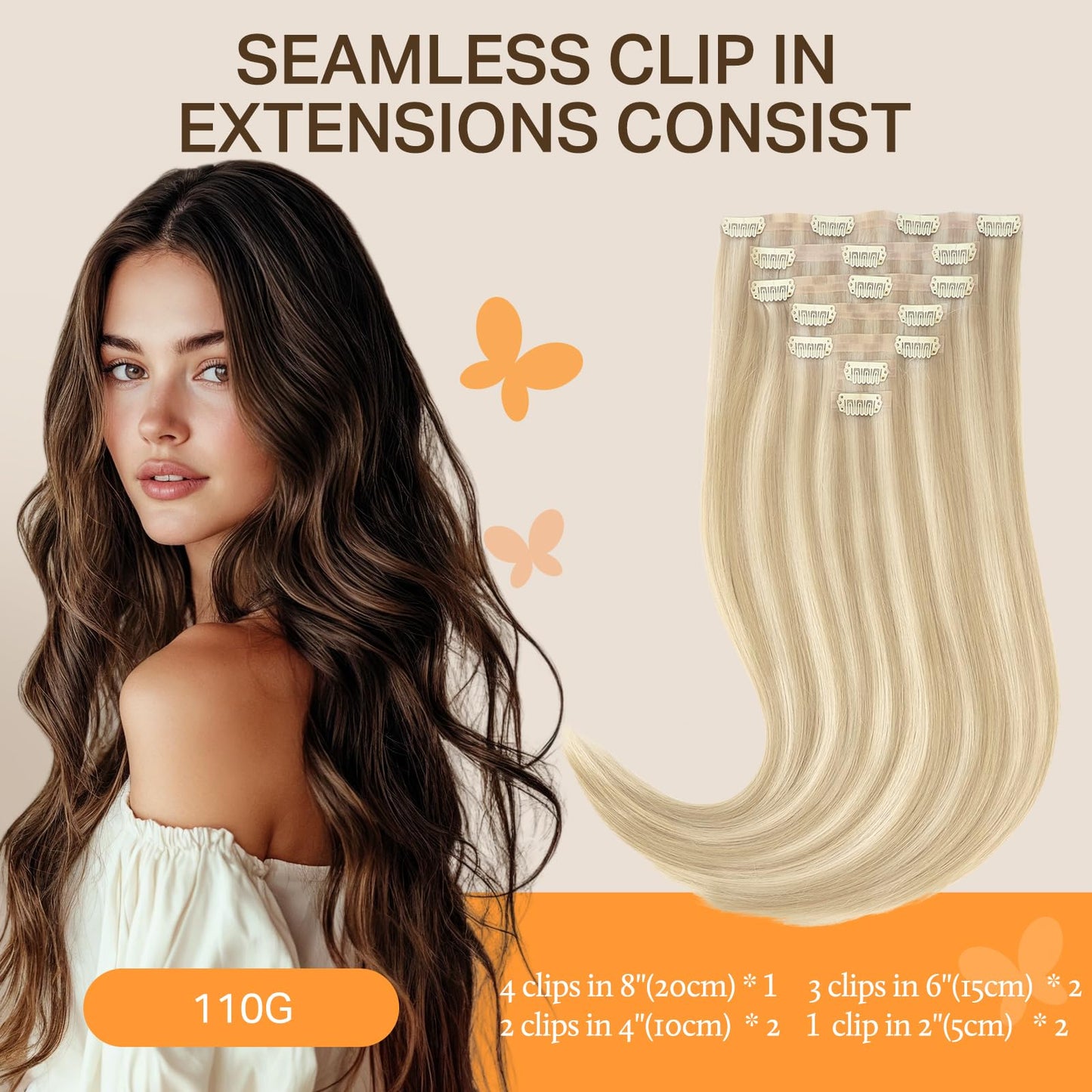 DOORES Seamless Clip in Hair Extensions Real Human Hair, Jet Black 150g 7pcs 20 Inch, Hair Extensions Clip in Human Hair Extensions Clip ins with Thin Weft Thick Straight Hair