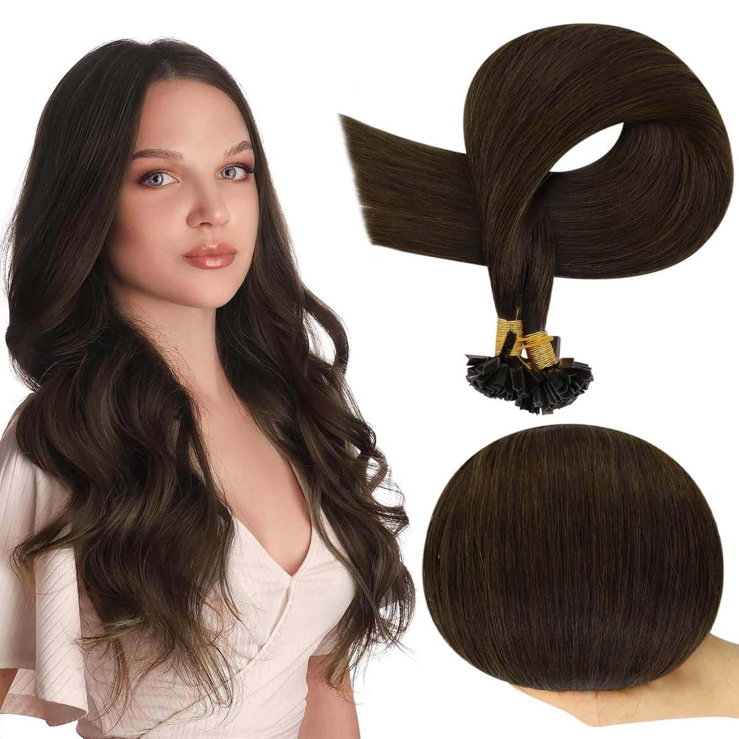 Full Shine Cold Fusion Prebonded Human Hair Extensions with Microbeads Color 18 Ash Blonde Highlighted 613 Blonde Micro Link Straight Hair 22 Inch Natural Hair Extensions for Women 50 Strands