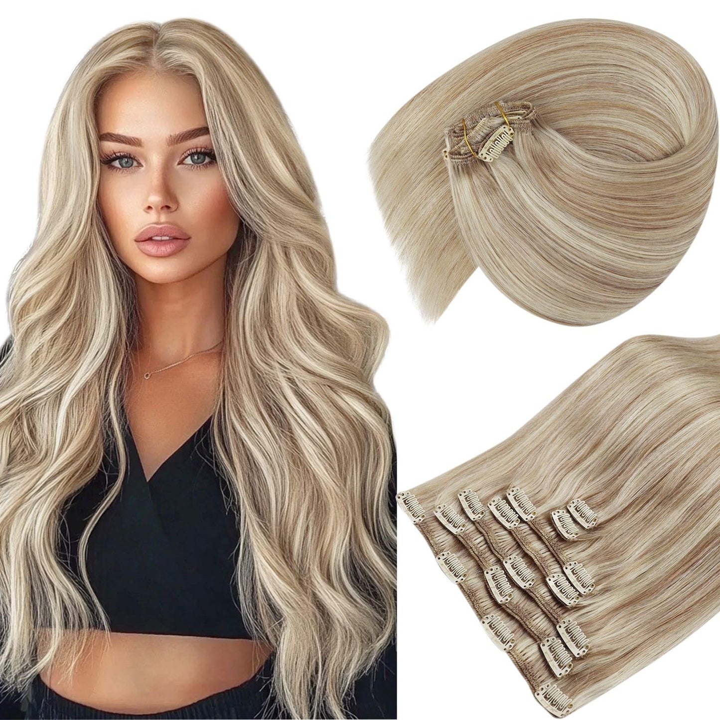 Clip in Hair Extensions Remy Human Hair Extensions for Women Real Hair Clip in Extensions Double Weft Dark Brown Balayage Medium Brown (12 inch-5pcs/80g, 14-24 inch-7pcs/120g)