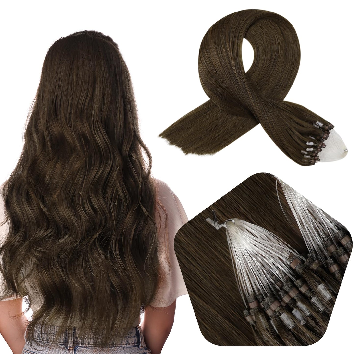 Full Shine Cold Fusion Prebonded Human Hair Extensions with Microbeads Color 18 Ash Blonde Highlighted 613 Blonde Micro Link Straight Hair 22 Inch Natural Hair Extensions for Women 50 Strands