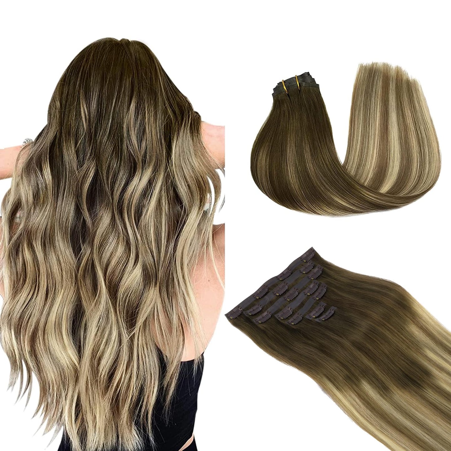 DOORES Seamless Clip in Hair Extensions Real Human Hair, Jet Black 150g 7pcs 20 Inch, Hair Extensions Clip in Human Hair Extensions Clip ins with Thin Weft Thick Straight Hair