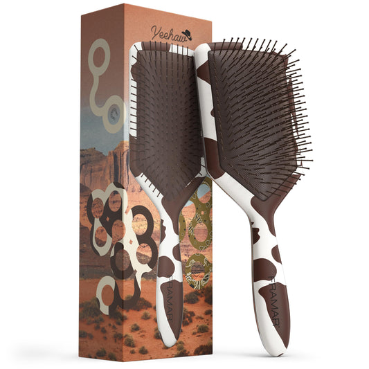 FRAMAR Detangling Hair Brush, Paddle Brush – Elegant Hair Brush For Women, Detangler Brush, Brosse A Cheveux, Curly Hair Brush, Hair Detangler for Women, Men and Children - Cow Print