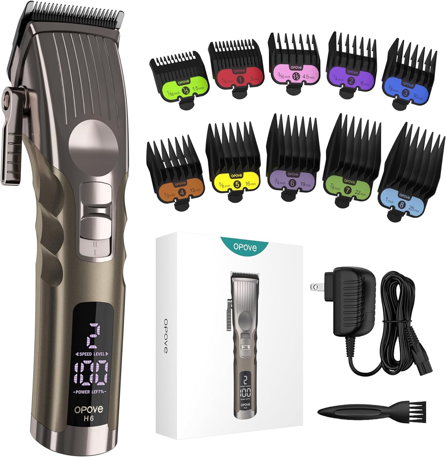 Opove H6 Professional Cordless Hair Clipper/Trimmer for Men - Salon Quality Haircutting Tool for Barbers, Stylists, Men, and Women, 3.5H Runtime with LCD Screen (Agate Gray)