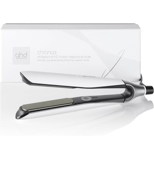 ghd Chronos Styler – Fer à lisser plat de 2,5 cm, outil de coiffure professionnel en céramique pour des cheveux plus forts, plus de brillance et plus de protection de la couleur – Blanc
