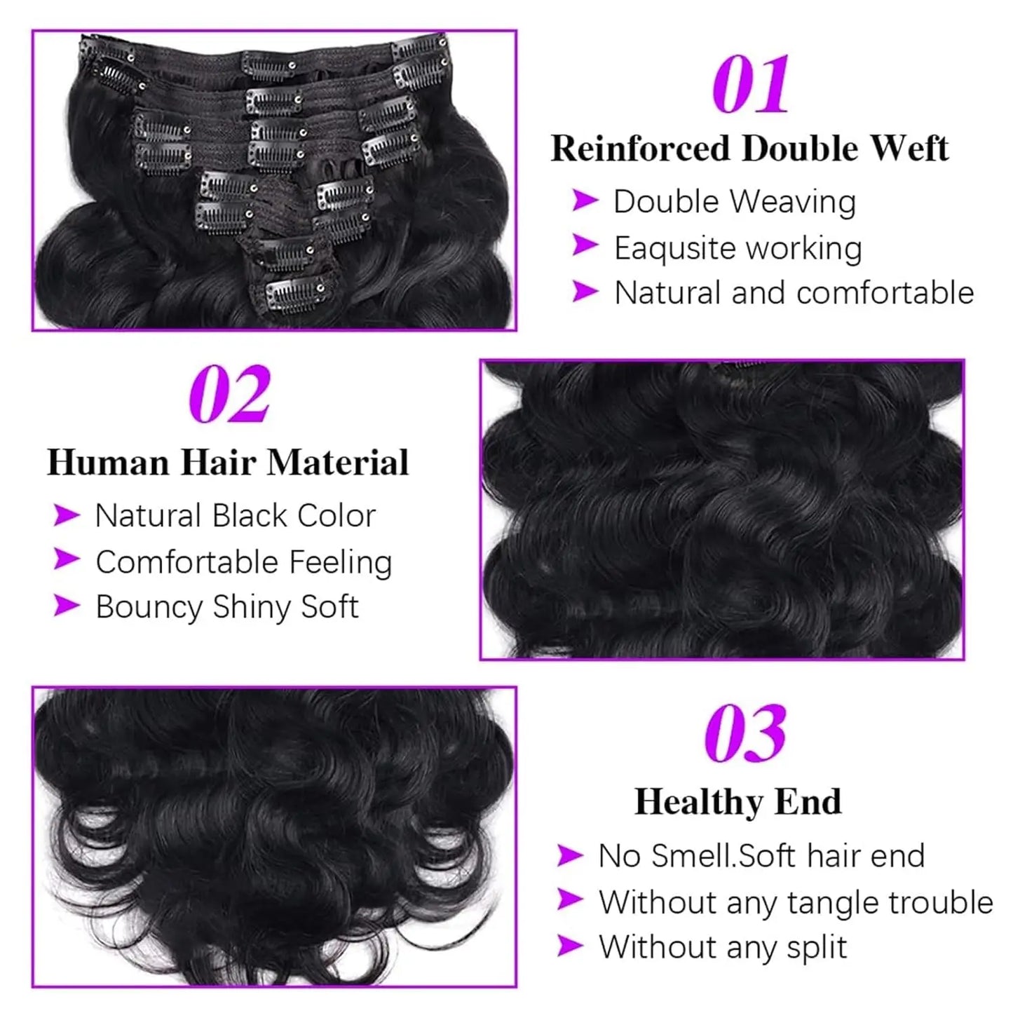 Body Wave Clip in Hair Extensions 100% Human Hair Clip In Hair Extension Full Head 8Pcs With 120G Clip Ins Hair Extensions Women