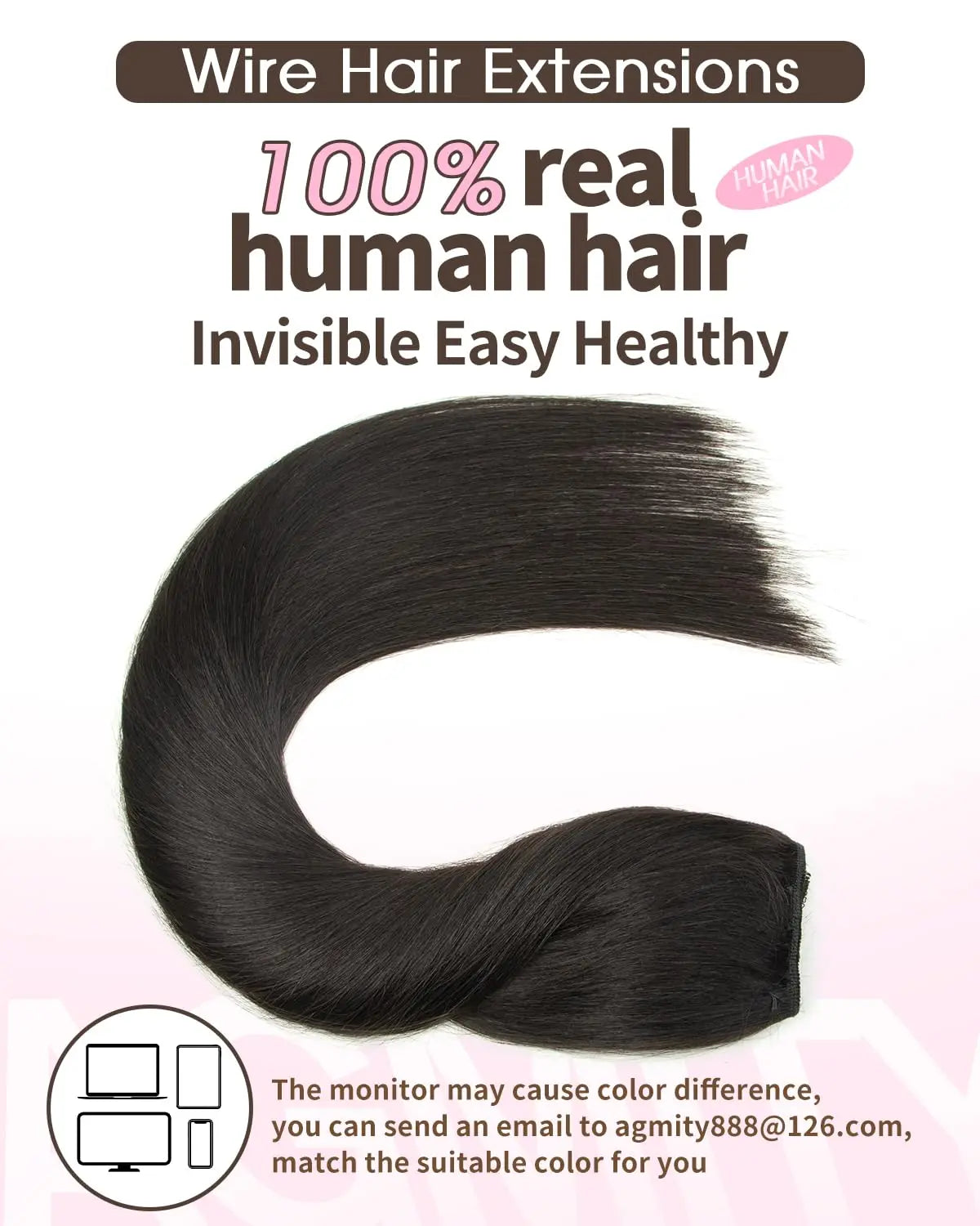 Human Hair Extensions Wire Hair #1B 100Gram Straight Layered Natural Hairpiece with Transparent Fish Line Human Hair Extensions