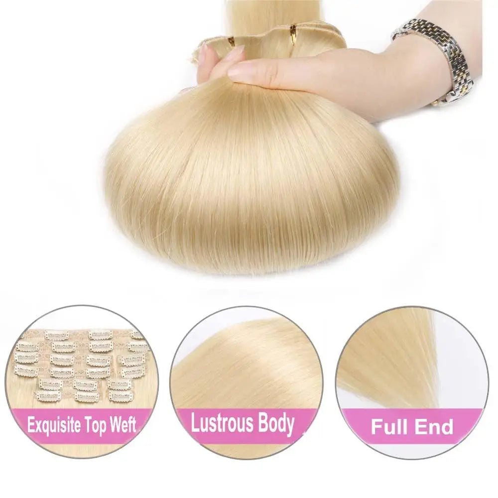 ShowCoco Hair Clip In Hair Extensions Human Silky Straight 100% Remy Natural 7 pieces Set Black Blonde Clip In Hair