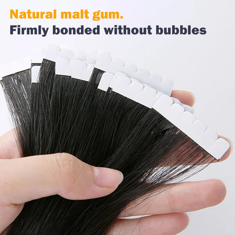 JENSFN Mini Tape In Hair Extensions 100% Remy Natural Human Hair 16"-26"Inch Straight Seamless  PU Skin Weft  Tape Ins For Salon