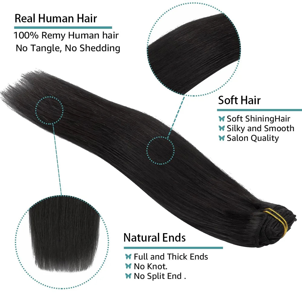 Clip In Hair Extensions Human Hair Straight Brazilian Clip Ins Seamless Human Hair Extensions Natural Black Full Head 120G/Pack