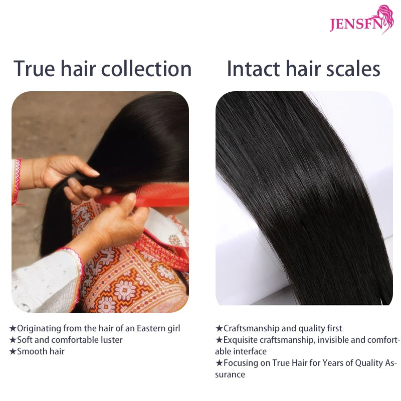 JENSFN Mini Tape In Hair Extensions 100% Remy Natural Human Hair 16"-26"Inch Straight Seamless  PU Skin Weft  Tape Ins For Salon