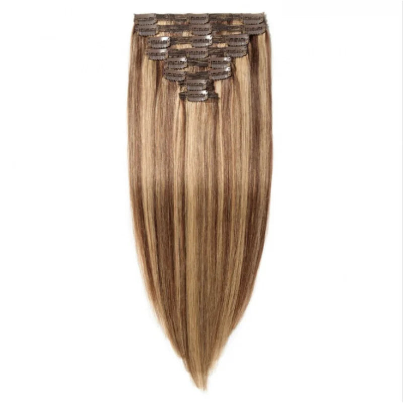 Cosplay Real Hair Wig Set Hair European and American Style Wig Female Straight Hair P4/27 Hairpiece Clip Real Human Hair Hair Ex