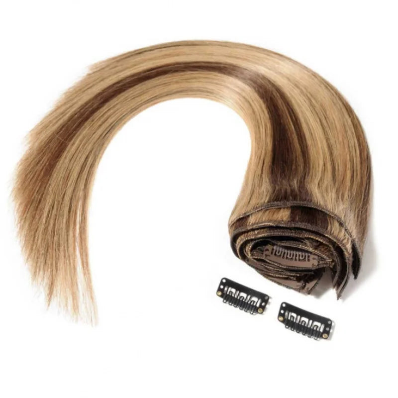 Cosplay Real Hair Wig Set Hair European and American Style Wig Female Straight Hair P4/27 Hairpiece Clip Real Human Hair Hair Ex