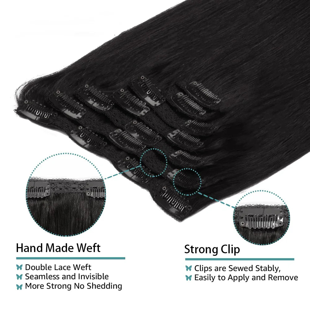 Clip In Hair Extensions Human Hair Straight Brazilian Clip Ins Seamless Human Hair Extensions Natural Black Full Head 120G/Pack