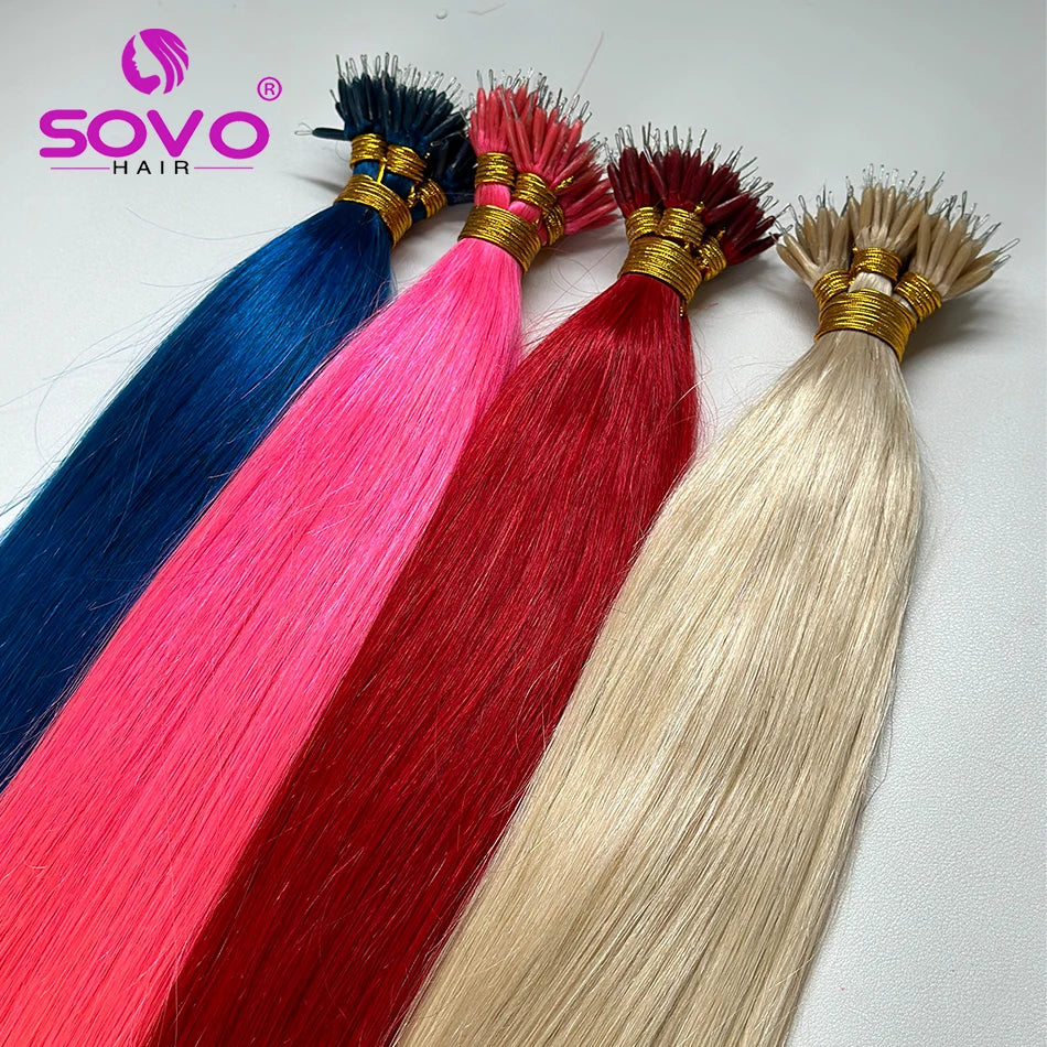 100 strands Nano Rings Micro Links Human Hair Extensions Natural Blonde Micro Bead Loop Pre Bonded Remy European Straight Hair