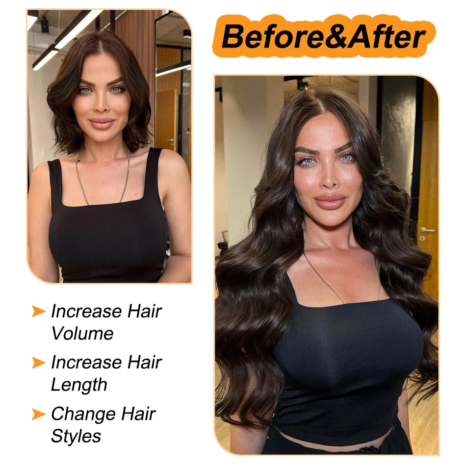 LOVELINE Dark Brown Clip In Hair Extensions Real Human Hair Extensions 20" 120g 7pcs  Soft Silky Straight Brown Hair Extensions