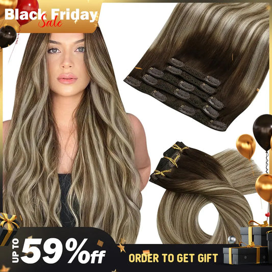 Moresoo Clip in Hair Extensions Real Human Hair Ombre Real Hair Extension Clip in Human Hair 5PCS 70G Remy Clip in Extensions