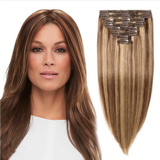 Cosplay Real Hair Wig Set Hair European and American Style Wig Female Straight Hair P4/27 Hairpiece Clip Real Human Hair Hair Ex